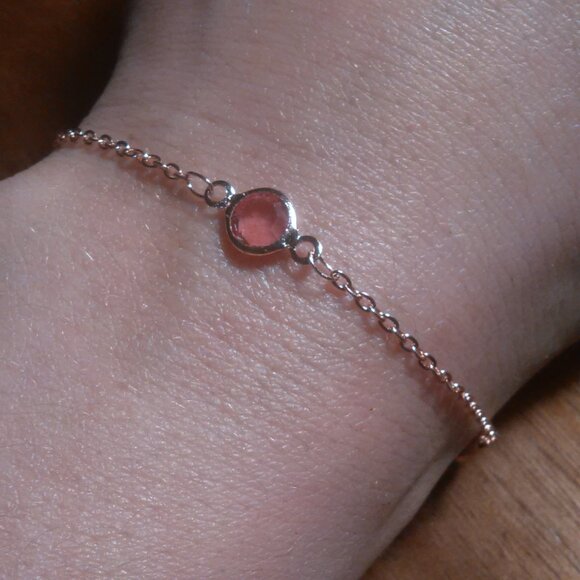 Beveled Pink Glass Ion Plated Rose Gold Stainless Steel Station Bracelet - Picture 7 of 10